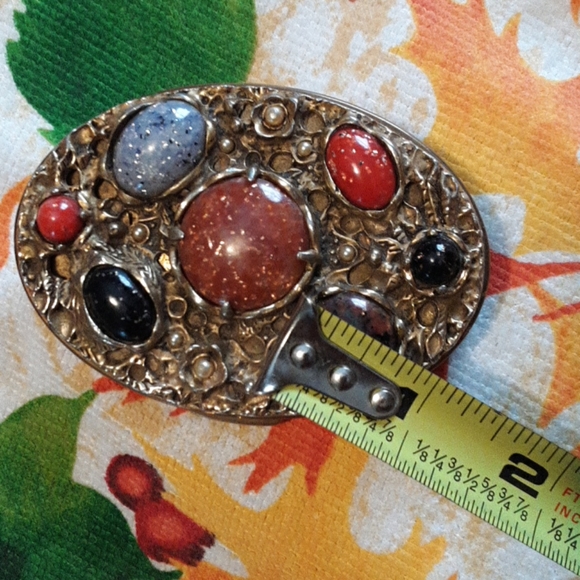 Rare Vintage Gilt Makeup Powder Puff Compact/with Multiple Color Stones - Picture 13 of 16